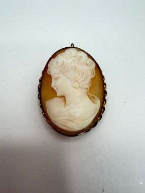 Vintage THEDA 12K Gold Filled Carved Shell Cameo Brooch